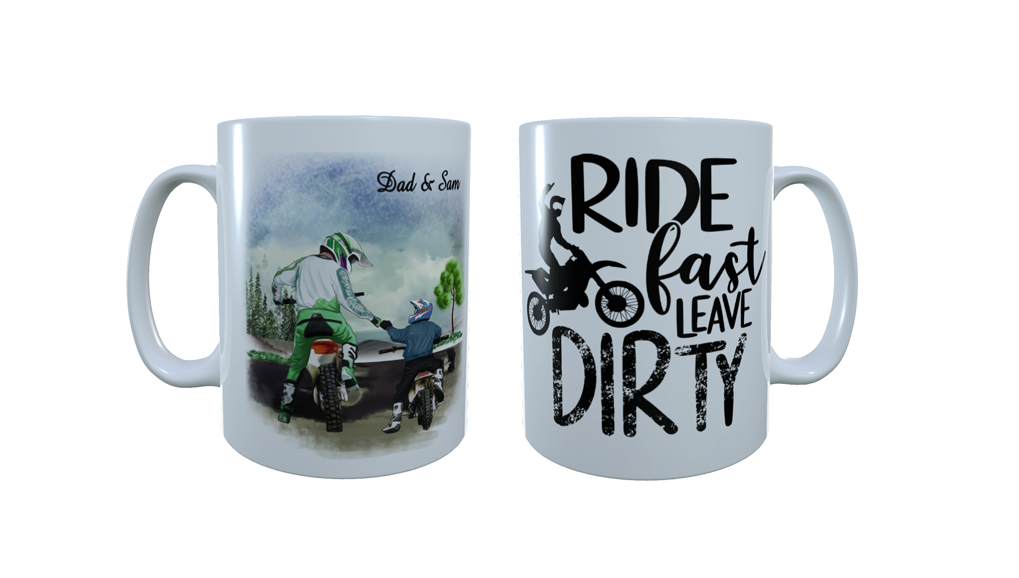 Father & Child Motocross Ceramic Mug, Custom Father and Child